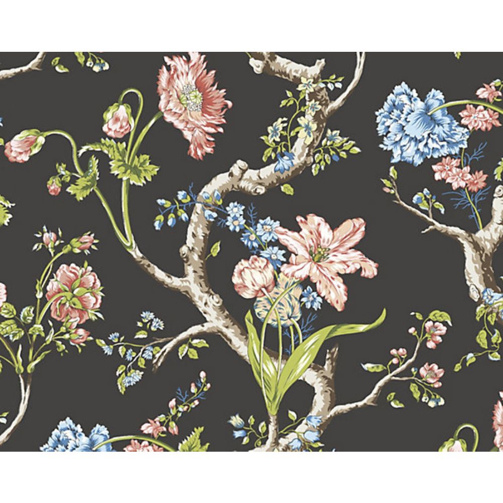 Scalamandre SC 0004WP88432 Arcadia Andrew Jackson Floral Wallcovering in Noir