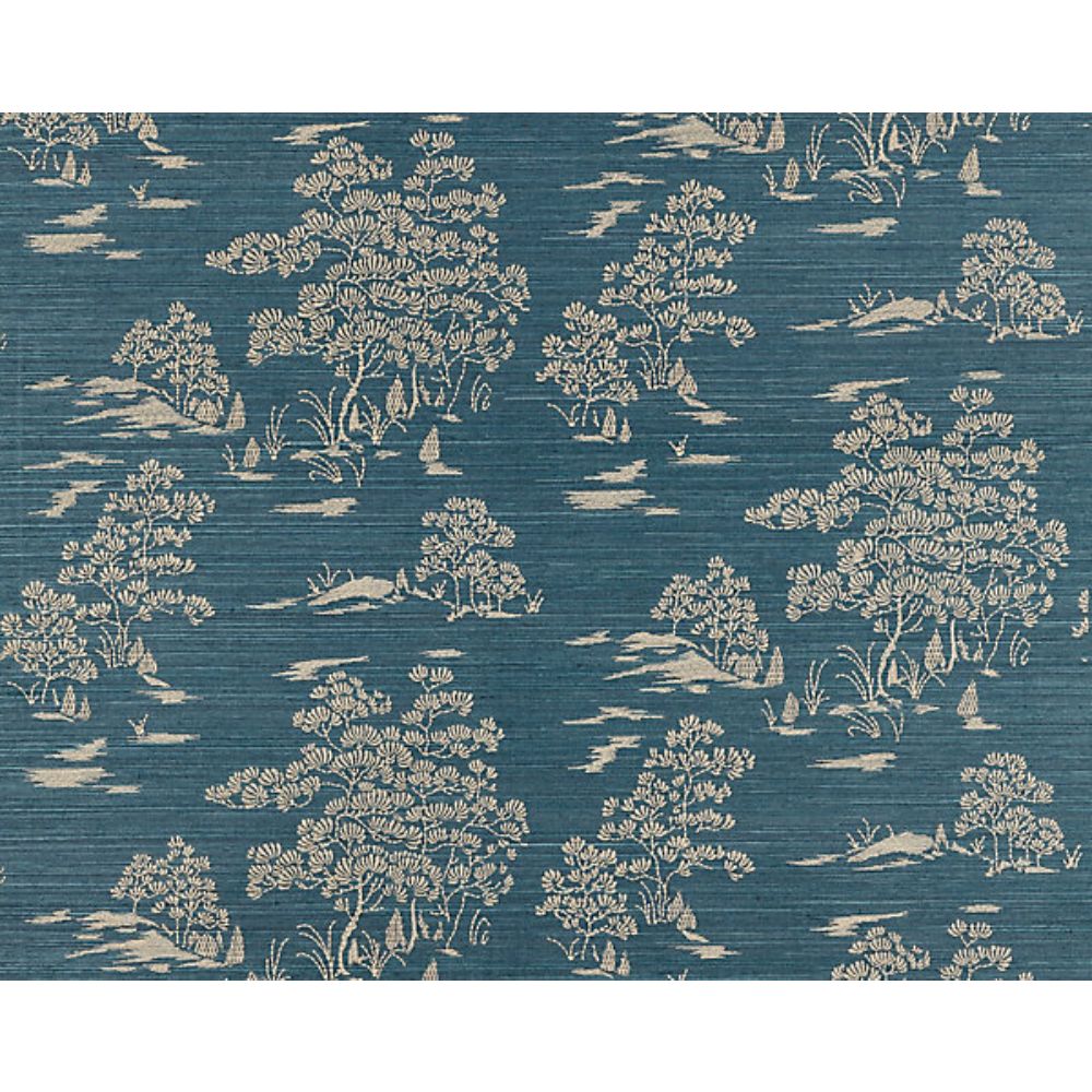 Scalamandre SC 0004WP88445 Soiree Katsura Embroidered Toile Wallcovering in Peacock