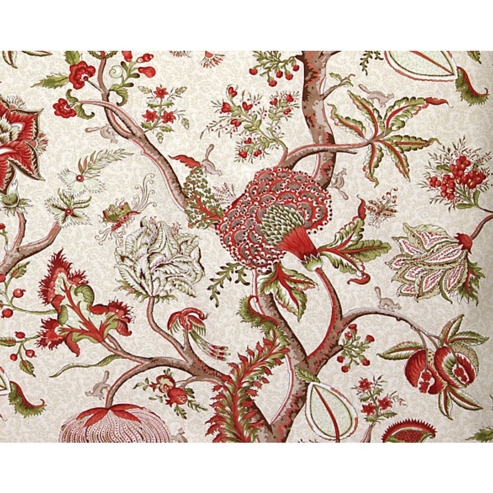 Scalamandre SC 000516430 Oriana Pondicherry Fabric in Turkey Red On Lime