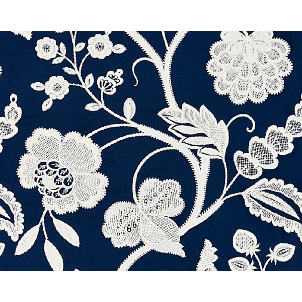 Scalamandre SC 000527151 Botanica Kensington Embroidery Fabric in Navy