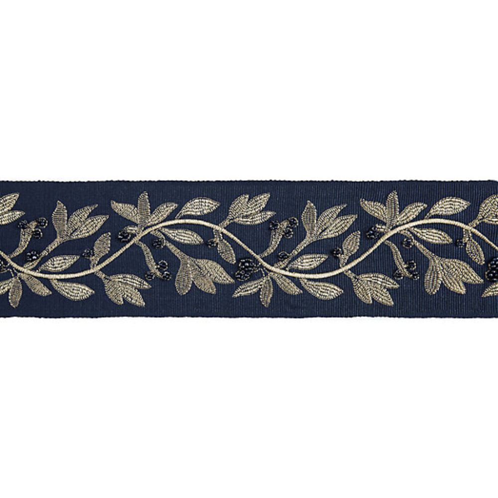 Scalamandre SC 0005T3292 Modern Luxury Laurel Embroidered Tape Trimming in Indigo