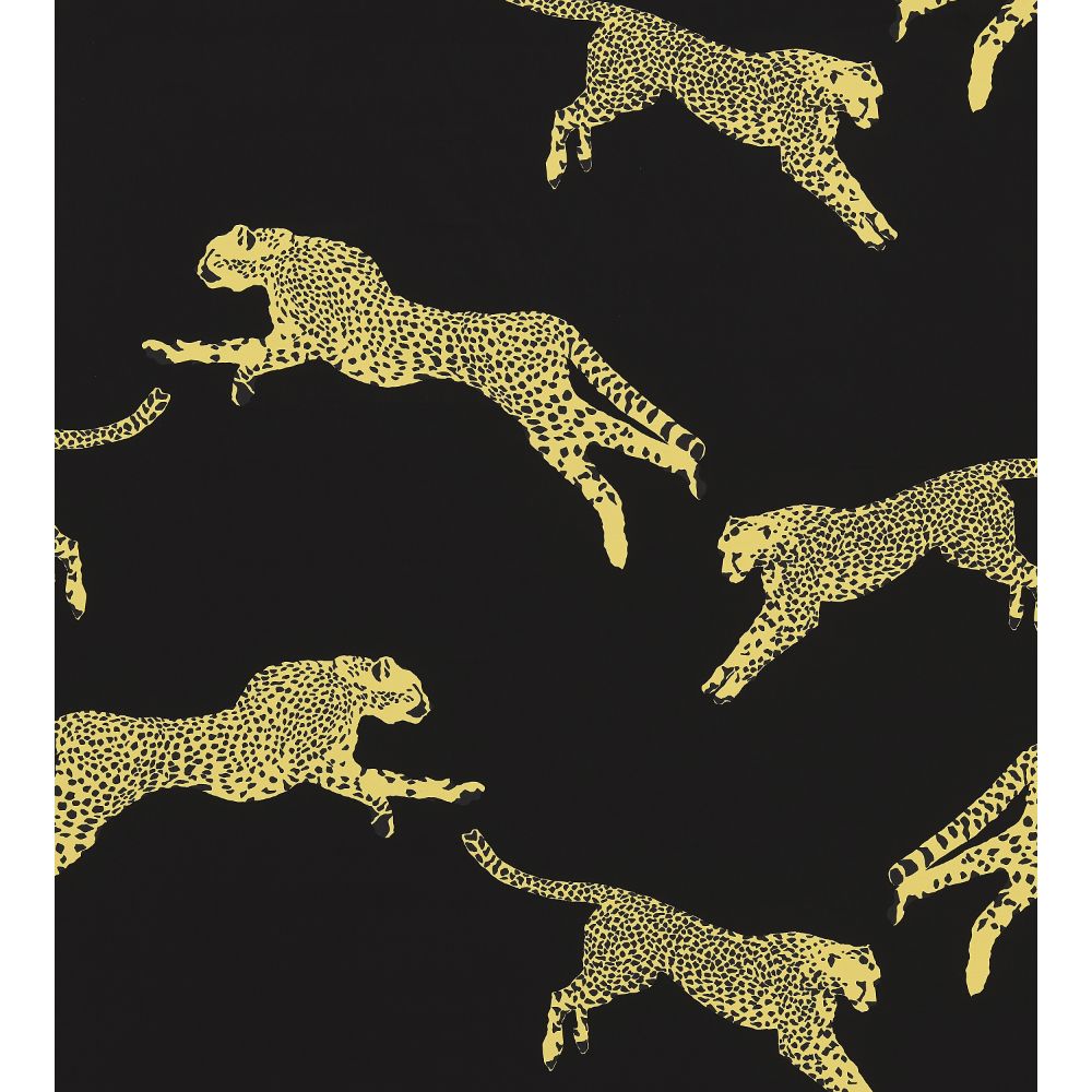 Scalamandre SC 000616634 Leaping Cheetah Cotton Print Fabric in Black Magic