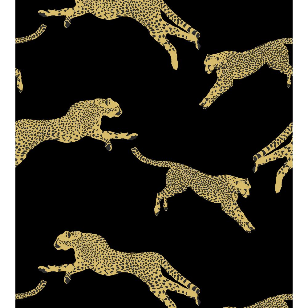 Scalamandre SC 0006WP88449 Leaping Cheetah Wallcovering in Black Magic