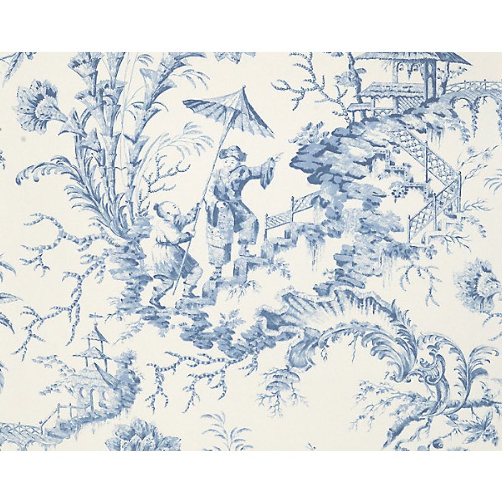 Scalamandre SC 0011WP81561 Pillement Toile Wallcovering in China Blue