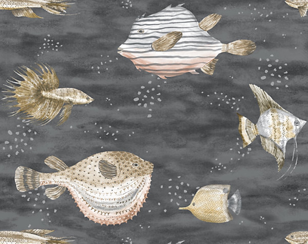 Scalamandre SC 0200CEAN Oceanna Wallpaper in Midnight Sea