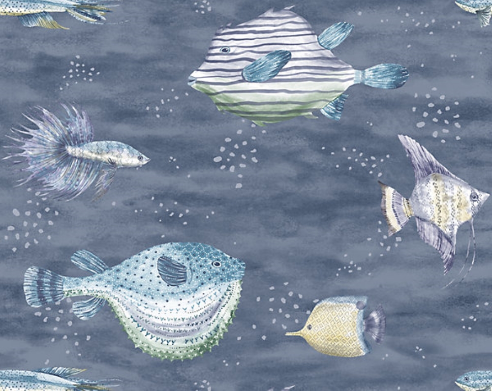Scalamandre SC 0202CEAN Oceanna Wallpaper in Deep Blue Sea