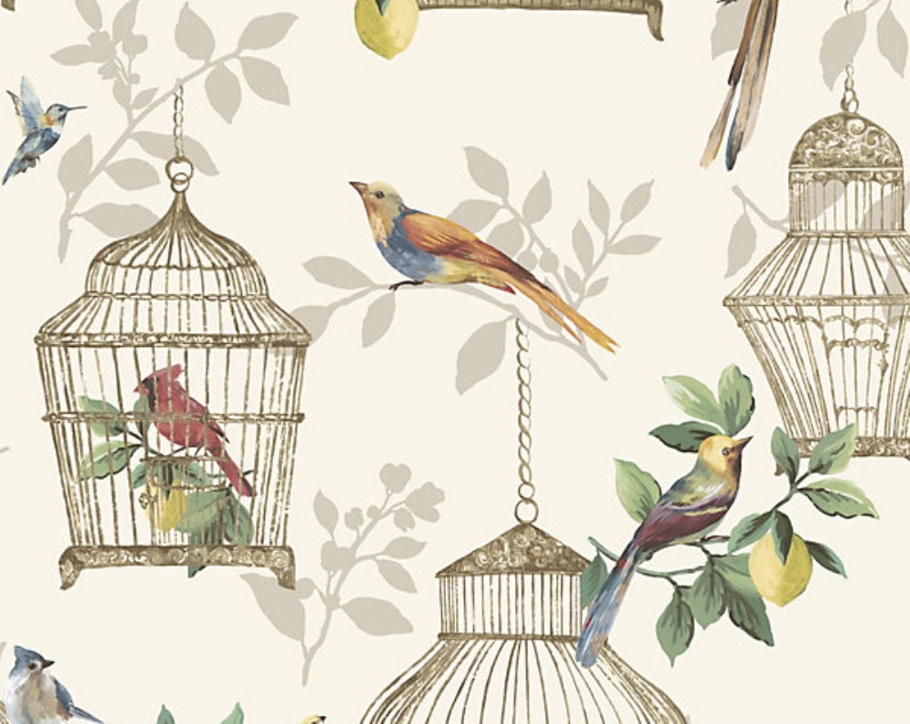 Scalamandre SC 1906AUDU Audubon Wallpaper in Songbirds On Cream