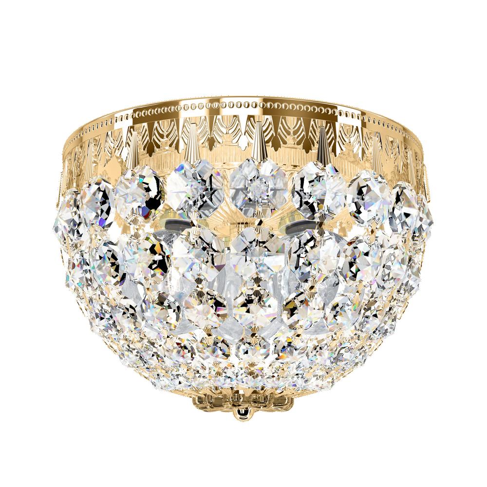 Schonbek 1558-211O Petit Crystal 3 Light 8in x 5.5in Flush Mount in Polished Gold with Clear Optic Crystals