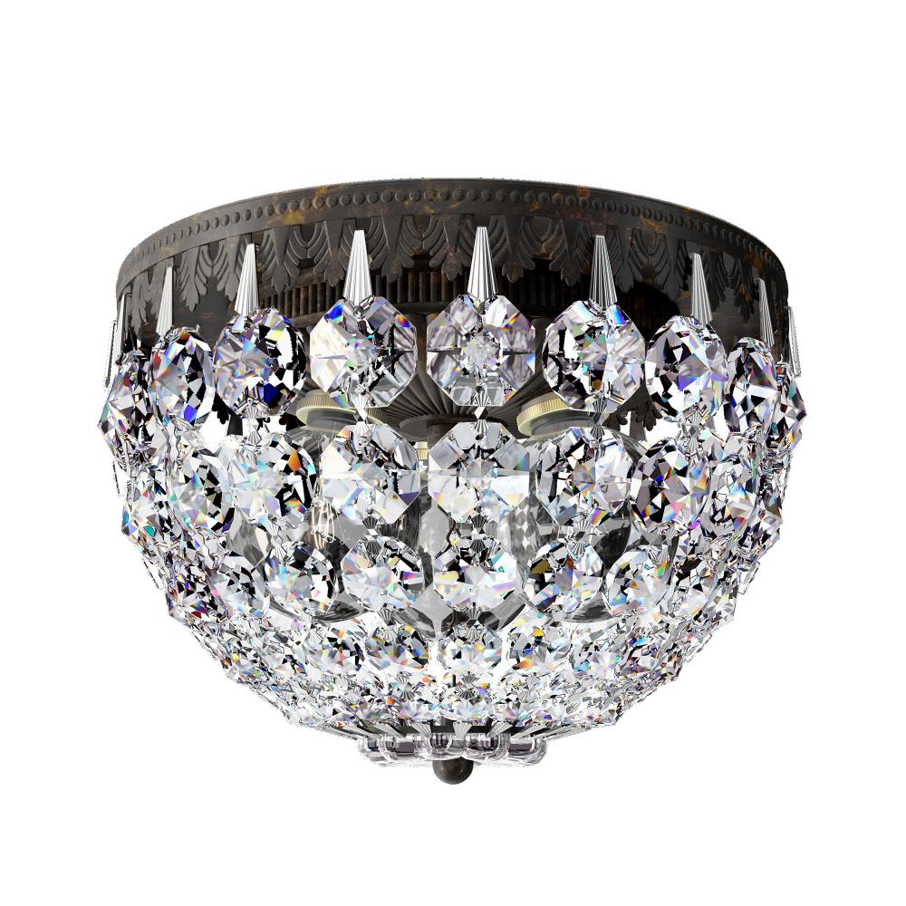 Schonbek 1558-76O Petit Crystal 3 Light 8in x 5.5in Flush Mount in Heirloom Bronze with Clear Optic Crystals