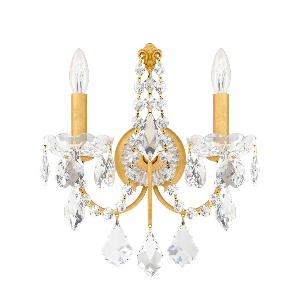 Schonbek 1702-22 Century 2 Light Wall Sconce in Heirloom Gold with Clear Heritage Handcut Crystals