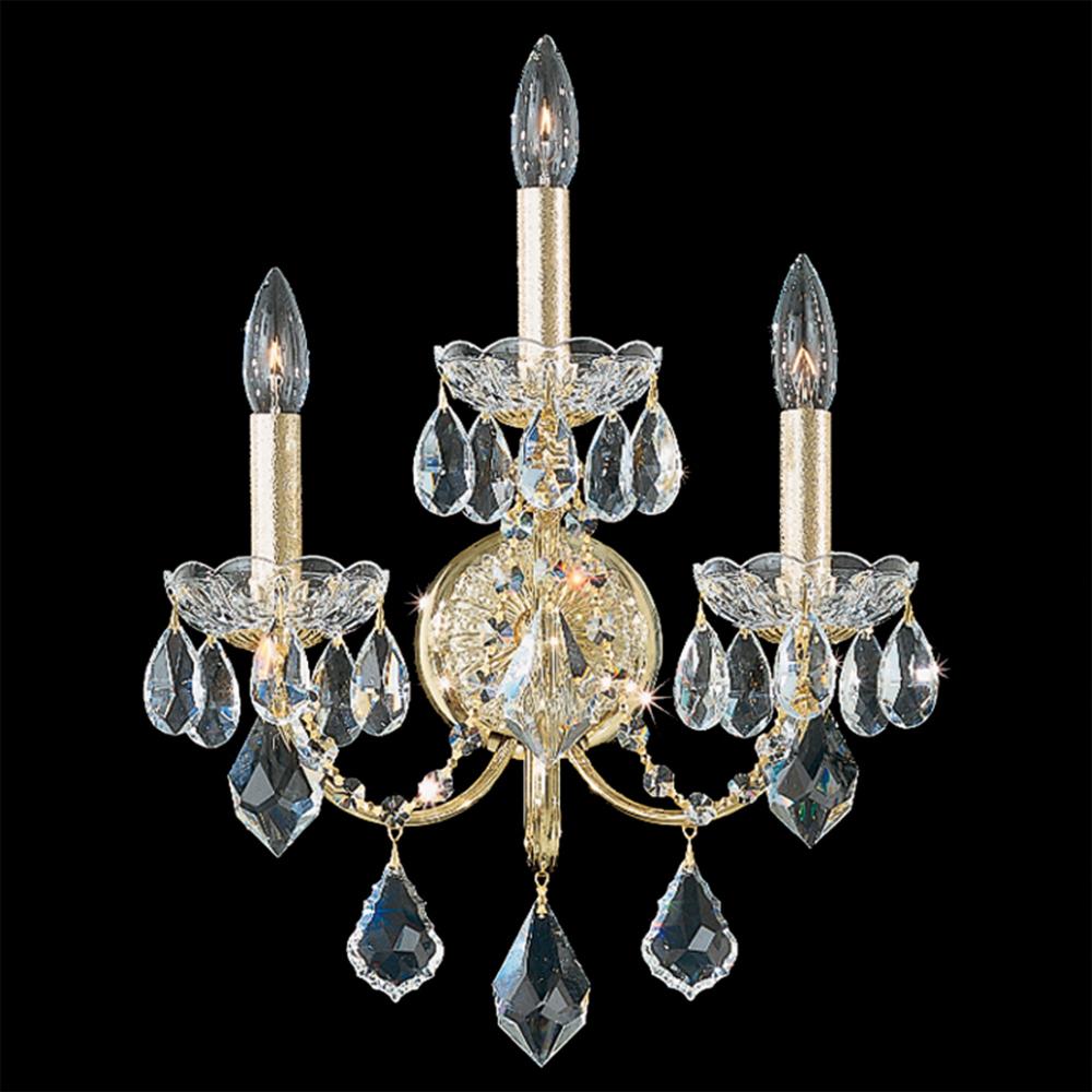 Schonbek 1703-211 Century 3 Light Wall Sconce in Gold with Clear Heritage Handcut Crystals
