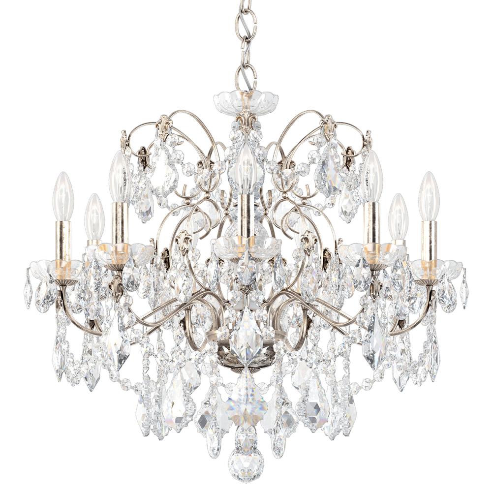 Schonbek 1709-48 Century 9 Light 26in x 22in Chandelier in Antique Silver with Clear Heritage Handcut Crystals