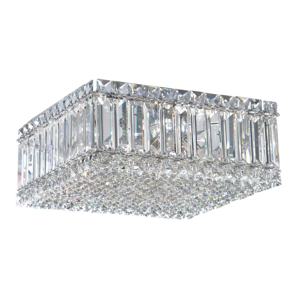 Schonbek 2124O Quantum 4 Light 12in x 6in Flush Mount in Polished Stainless Steel with Clear Optic Crystals