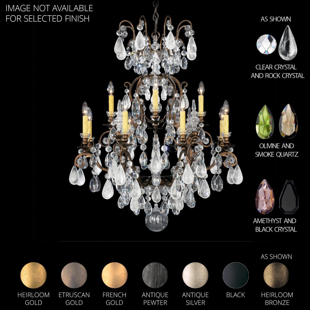 Schonbek 3572-51AD Renaissance Rock Crystal 12 Light 32in x 40in Chandelier in Black with Amethyst and Black Diamond Heritage Handcut and Quartz Rock Crystals
