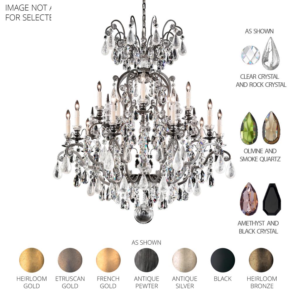 Schonbek 3573-51AD Renaissance Rock Crystal 15 Light 38in x 44in Chandelier in Black with Amethyst and Black Diamond Heritage Handcut and Quartz Rock Crystals