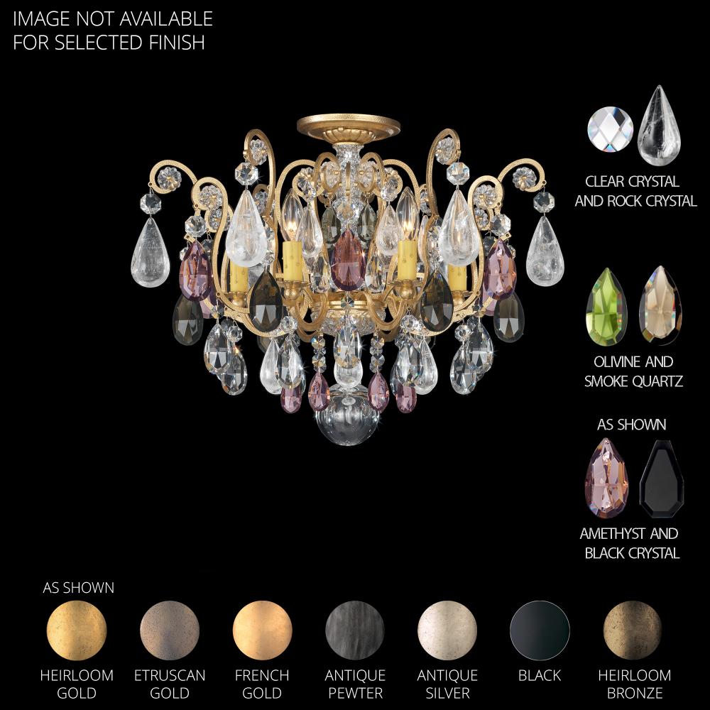 Schonbek 3584-51AD Renaissance Rock Crystal 6 Light 20in x 16in Semi-Flush Mount in Black with Amethyst and Black Diamond Heritage Handcut and Quartz Rock Crystals