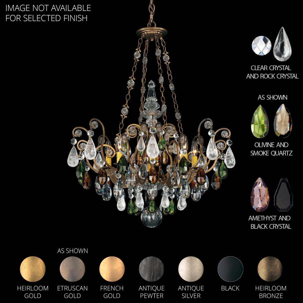 Schonbek 3587-51AD Renaissance Rock Crystal 8 Light 26.5in x 35in Pendant in Black with Amethyst and Black Diamond Heritage Handcut and Quartz Rock Crystals