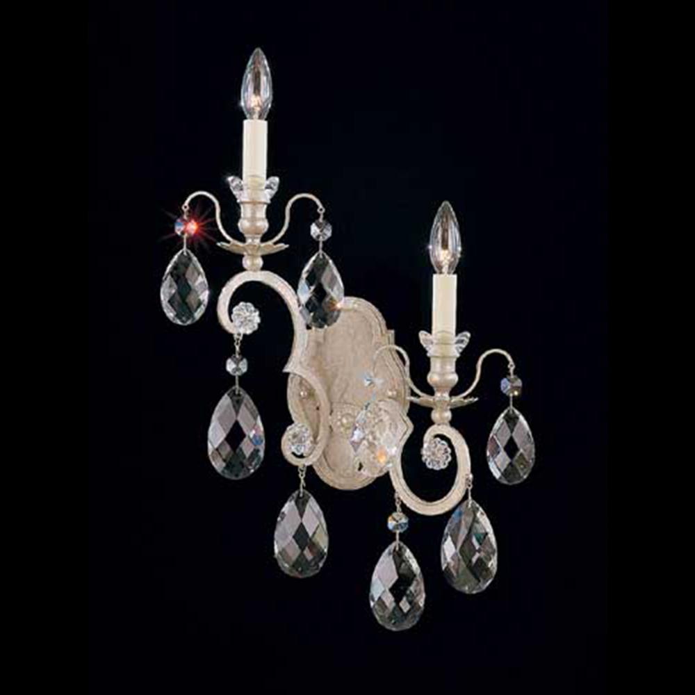 Schonbek 3757-48 Renaissance 2 Light 14in x 22.5in Bottom Right to Top Left Wall Sconce in Antique Silver with Clear Heritage Handcut Crystals