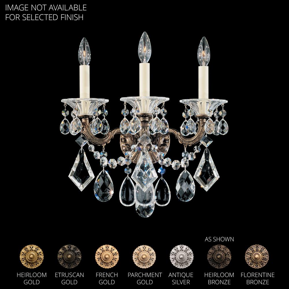 Schonbek 5002-22 La Scala 3 Light 15in x 17in Wall Sconce with Round Backplate in Heirloom Gold with Clear Heritage Handcut Crystals
