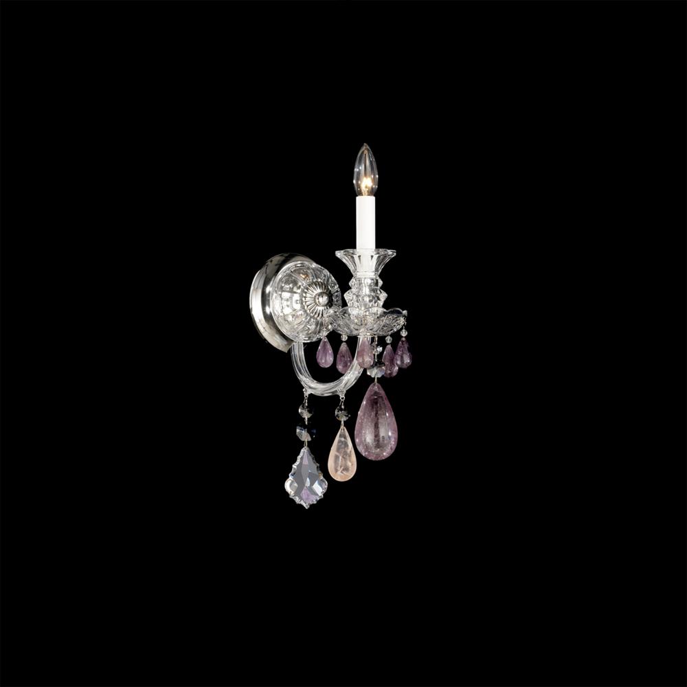 Schonbek 5501AM Hamilton Rock Crystal 1 Light Wall Sconce in Silver with Amethyst and Rose Quartz Rock Crystals
