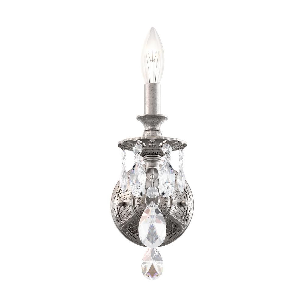 Schonbek 5641-48R Milano 1 Light 5in x 13.5in Wall Sconce in Antique Silver with Clear Radiance Crystals