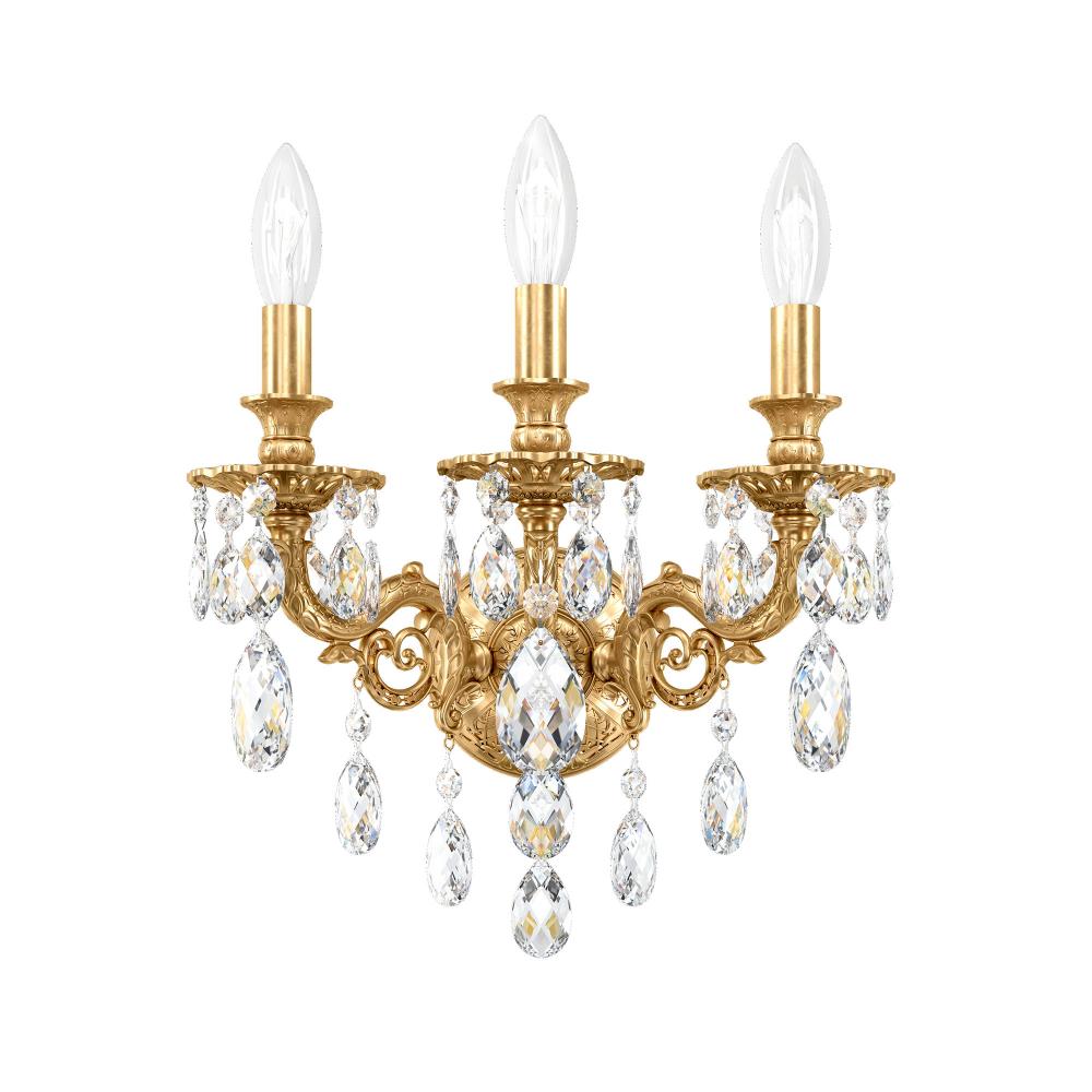 Schonbek 5643-22H Milano 3 Light 13in x 15in Wall Sconce in Heirloom Gold with Clear Heritage Handcut Crystals