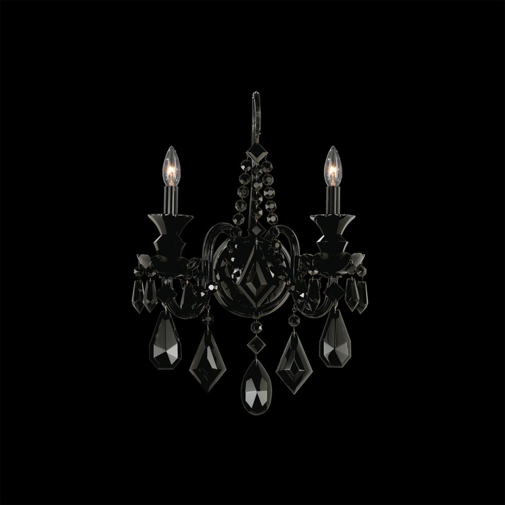 Schonbek 5702BK Hamilton 2 Light Wall Sconce in Silver with Black Heritage Handcut Crystals