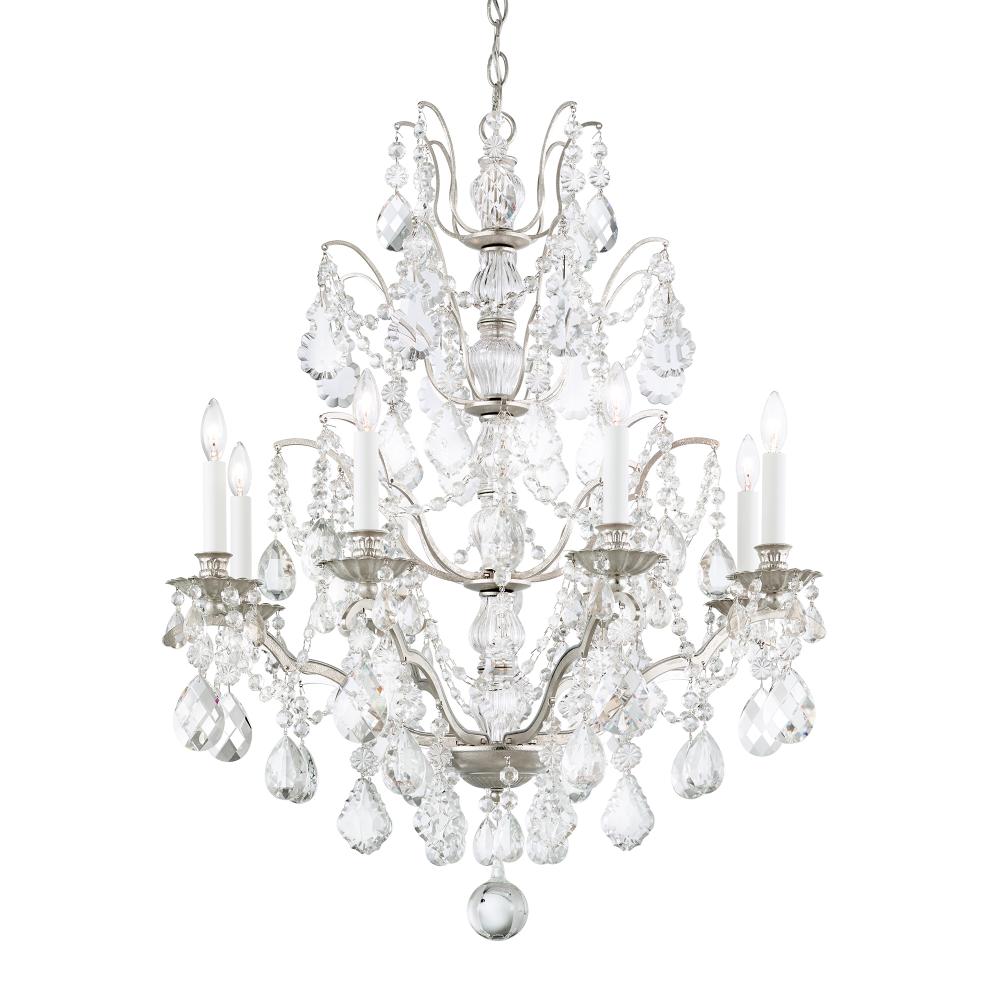 Schonbek 5771-48H Bordeaux 8 Light 28in x 32in Two-Tier Chandelier in Antique Silver with Clear Heritage Handcut Crystals