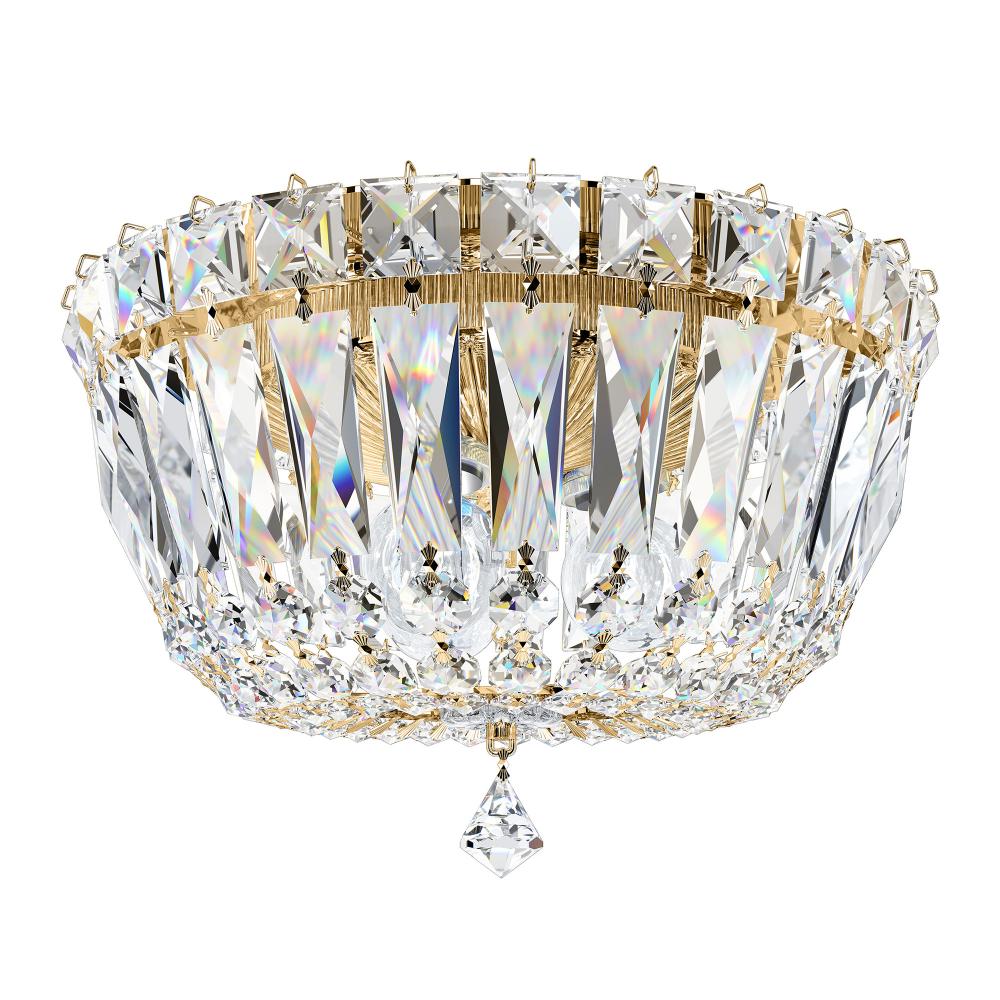Schonbek 5890-211O Petit Crystal Deluxe 3 Light 8in x 6in Flush Mount in Polished Gold with Clear Optic Crystals