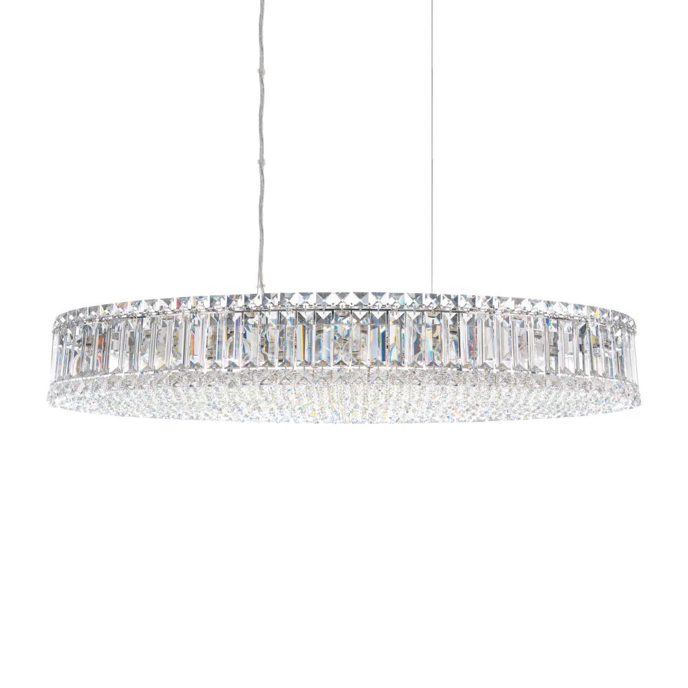 Schonbek 6678O Plaza 16 Light 34in x 5in Linear Oval Pendant in Polished Stainless Steel with Clear Optic Crystals