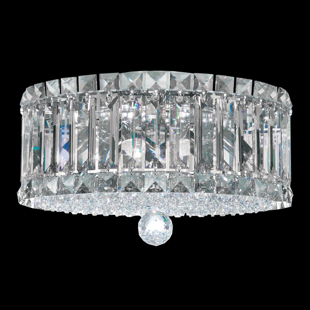 Schonbek 6694O Plaza 4 Light 12in x 7.5in Flush Mount in Polished Stainless Steel with Clear Optic Crystals