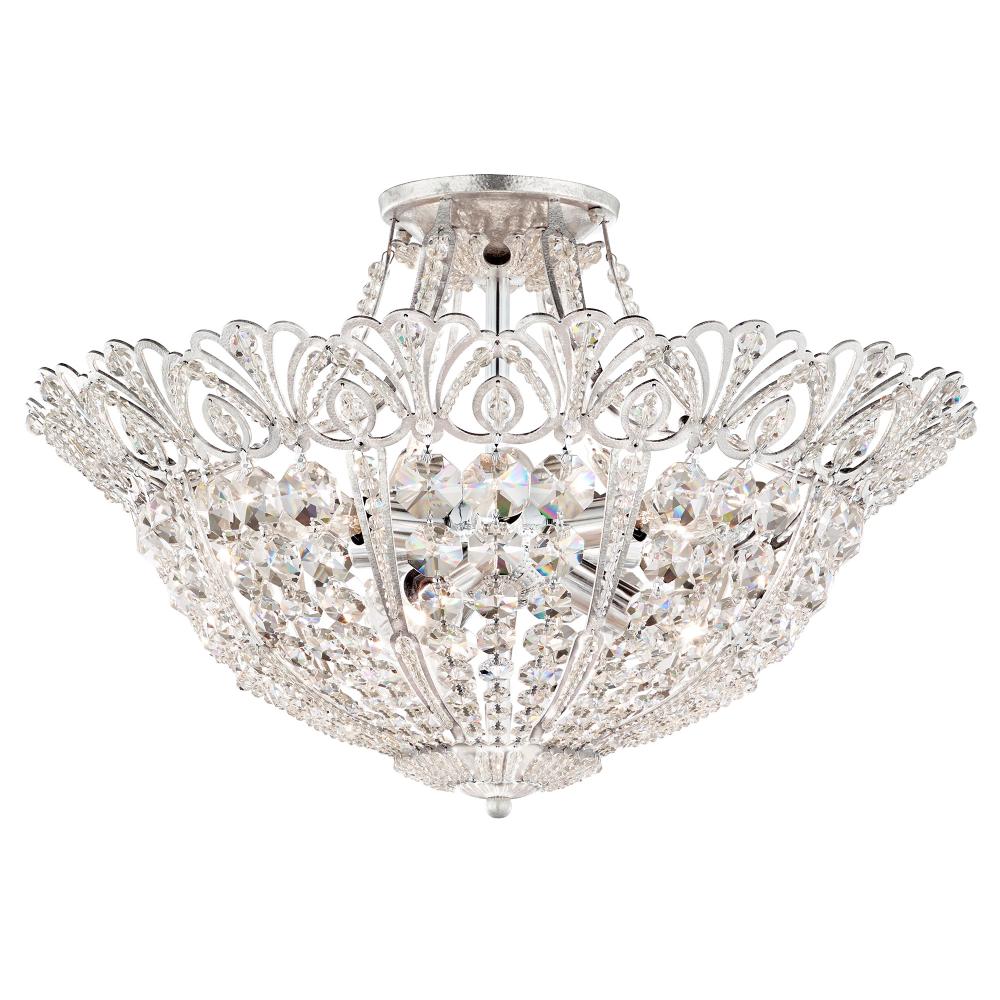 Schonbek 9843-48R Rivendell 6 Light 20in x 13.5in Semi-Flush Mount in Antique Silver with Clear Radiance Crystals