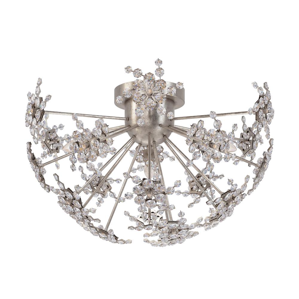 Schonbek DN1224N-48R Esteracae 3 Light 24.5in x 15.5in Semi-Flush Mount in Antique Silver with Clear Radiance Crystals
