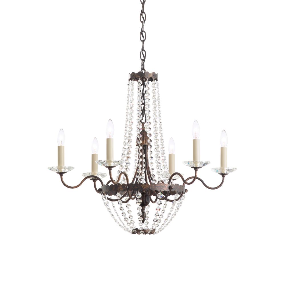 Schonbek ER1016N-06H Early American 6 Light Transitional Chandelier In White With Clear Heritage Crystal