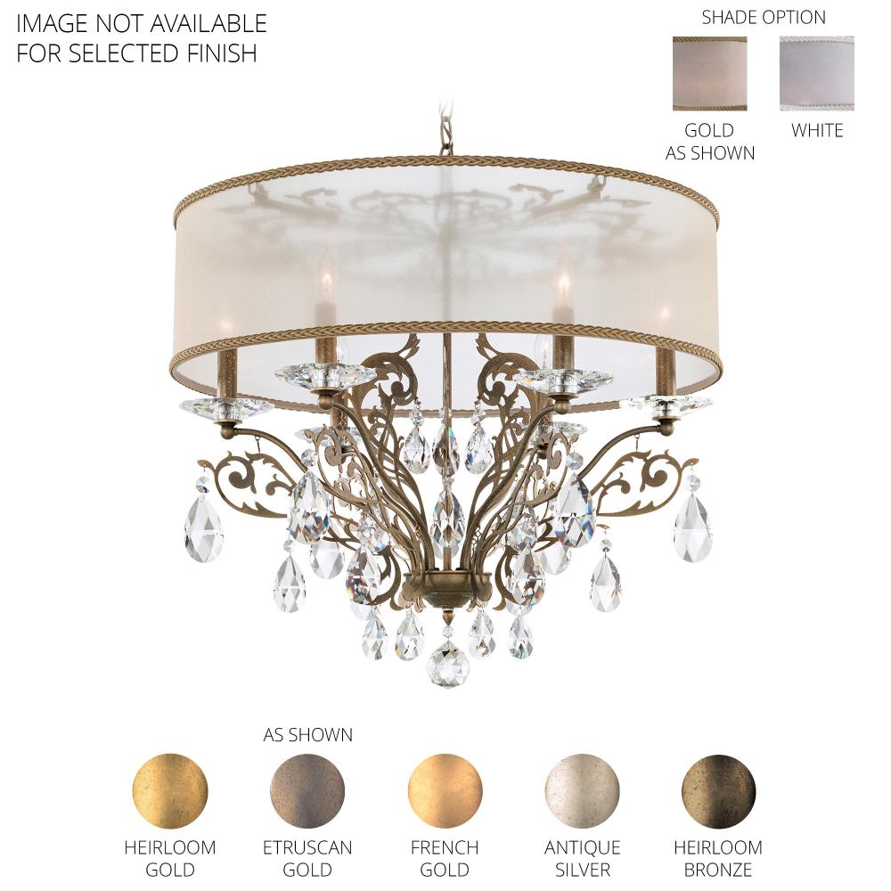 Schonbek FE7066N-22H1 Filigrae 6 Light 24in x 22in Chandelier with White Fabric Shade in Heirloom Gold with Clear Heritage Handcut Crystals