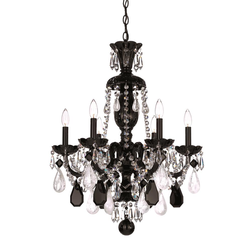 Schonbek 5535AM Hamilton Rock Crystal 6 Light Chandelier in Silver with Amethyst And Rose Rock Crystal