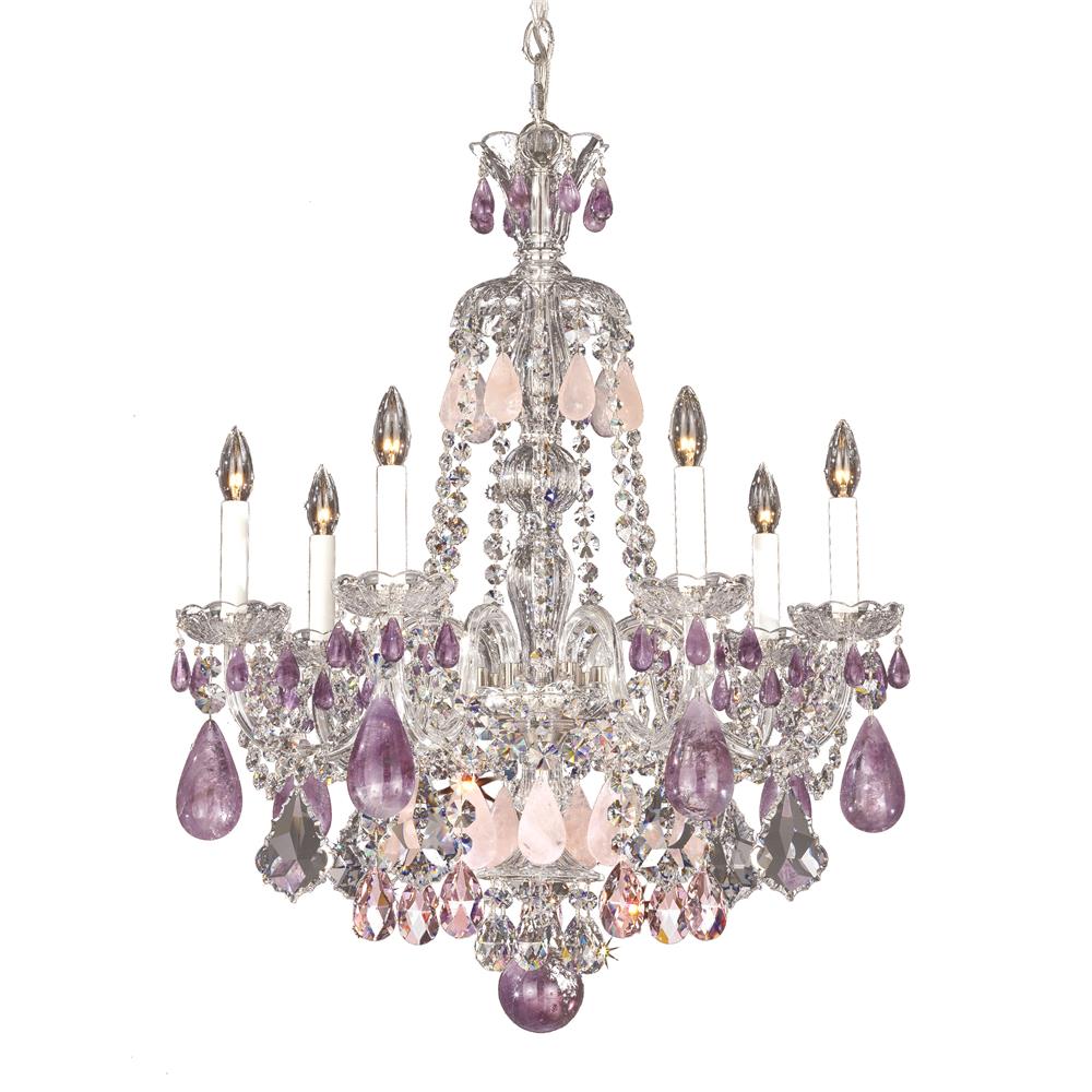 Schonbek 5536AM Hamilton Rock Crystal 7 Light Chandelier in Silver with Amethyst And Rose Rock Crystal