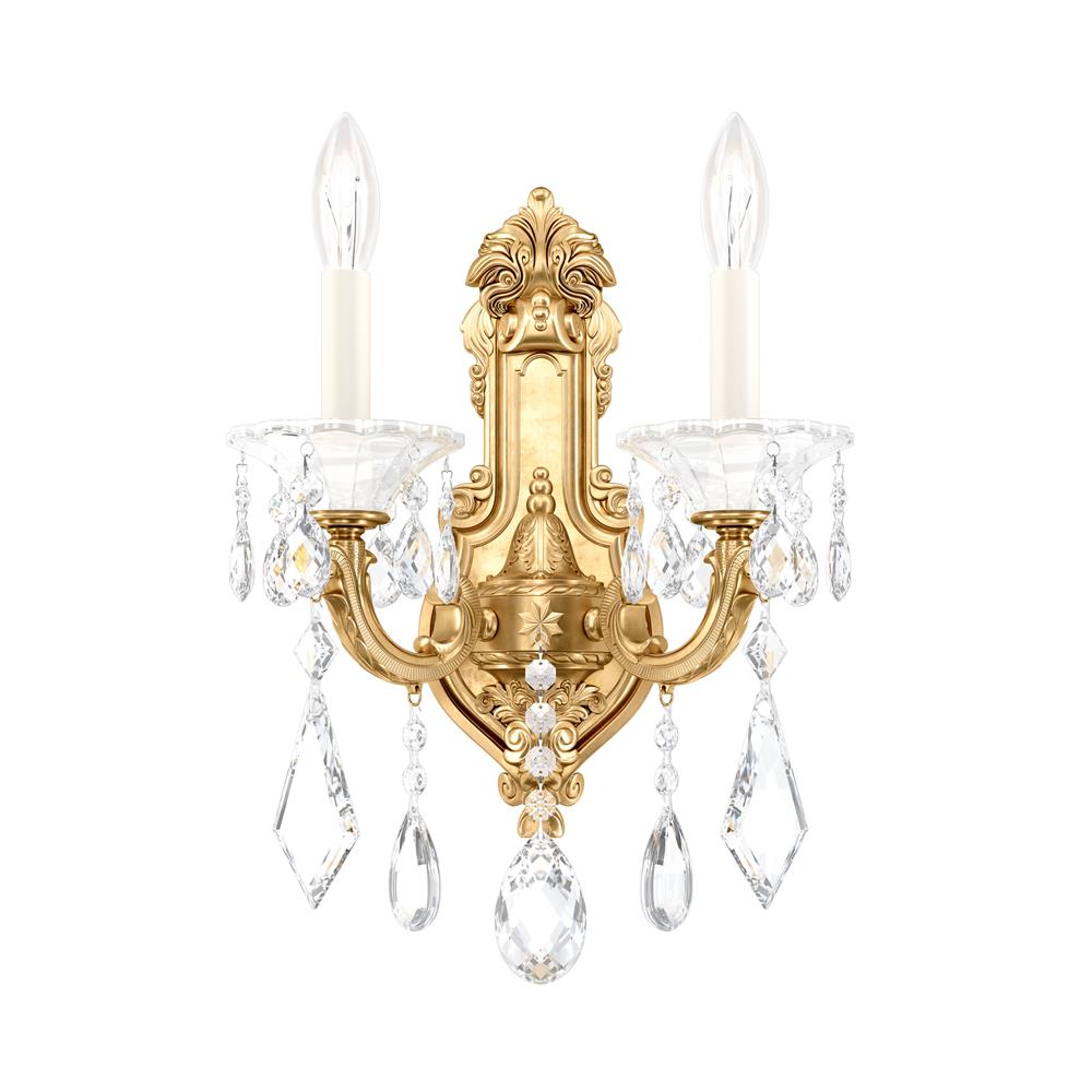 Schonbek 5070-48 La Scala 2 Light Wall Sconce in Antique Silver with Clear Heritage Crystal