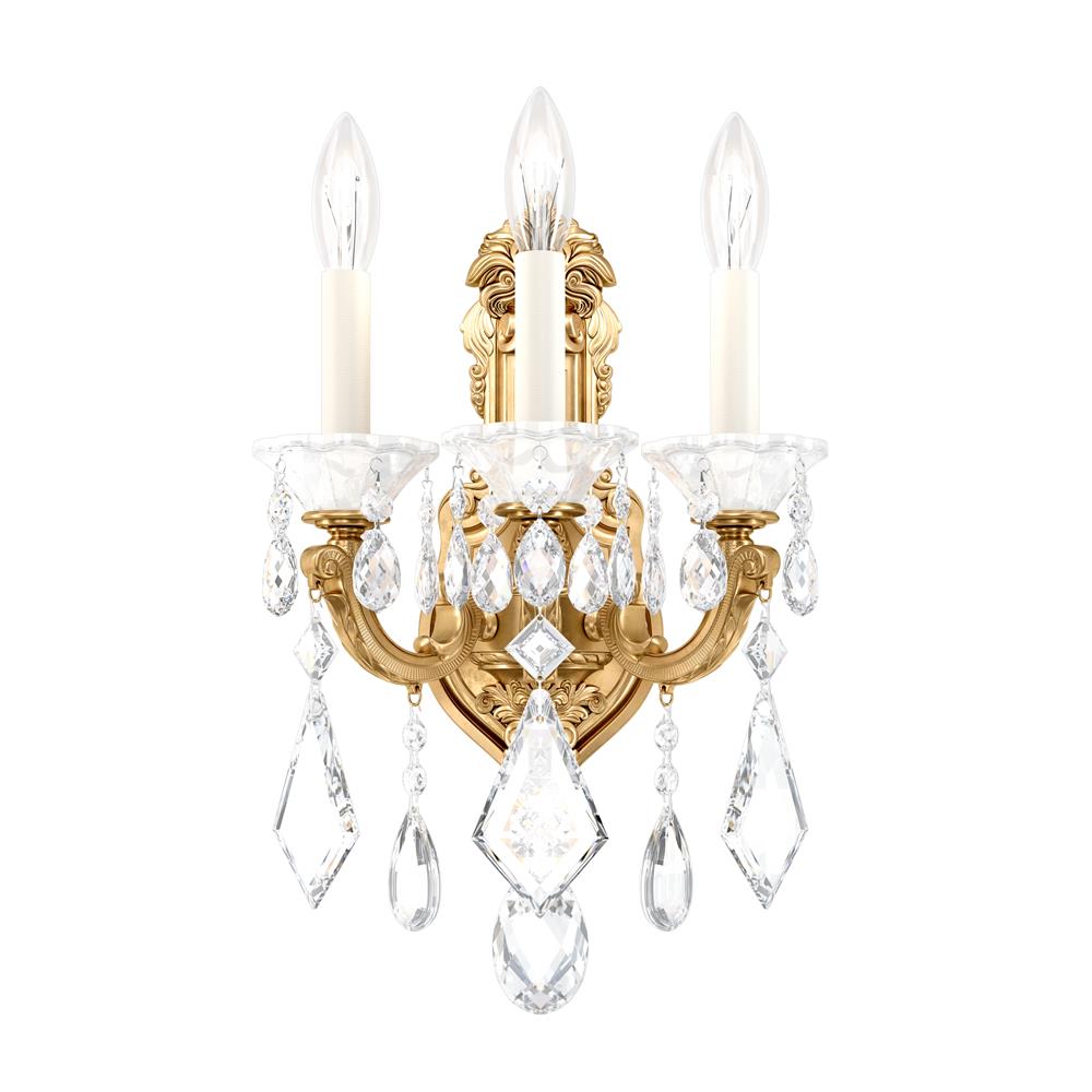 Schonbek 5071-26S La Scala 3 Light Wall Sconce in French Gold with Clear Crystals From Swarovski