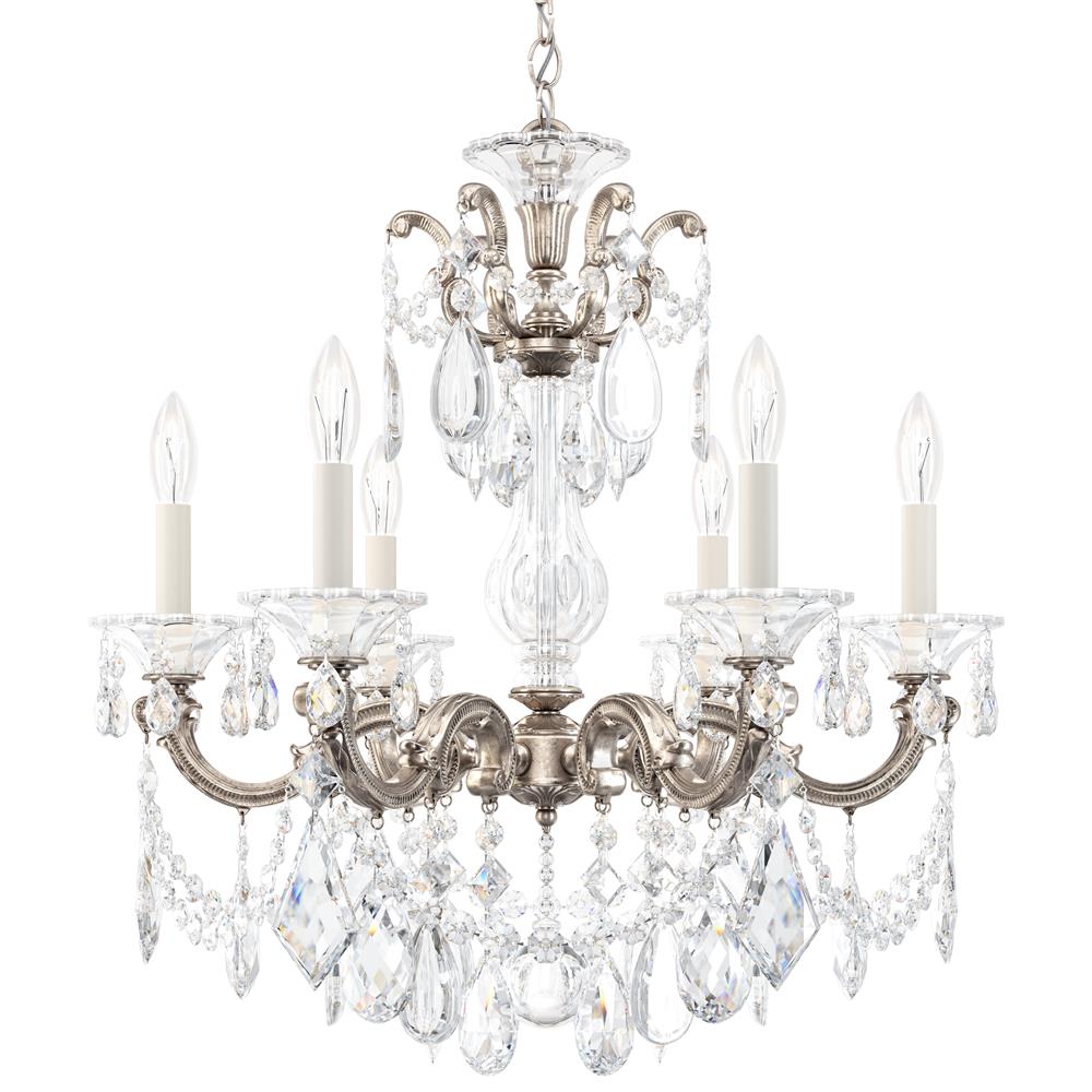 Schonbek 5072-48S La Scala 6 Light Chandelier in Antique Silver with Clear Crystals From Swarovski