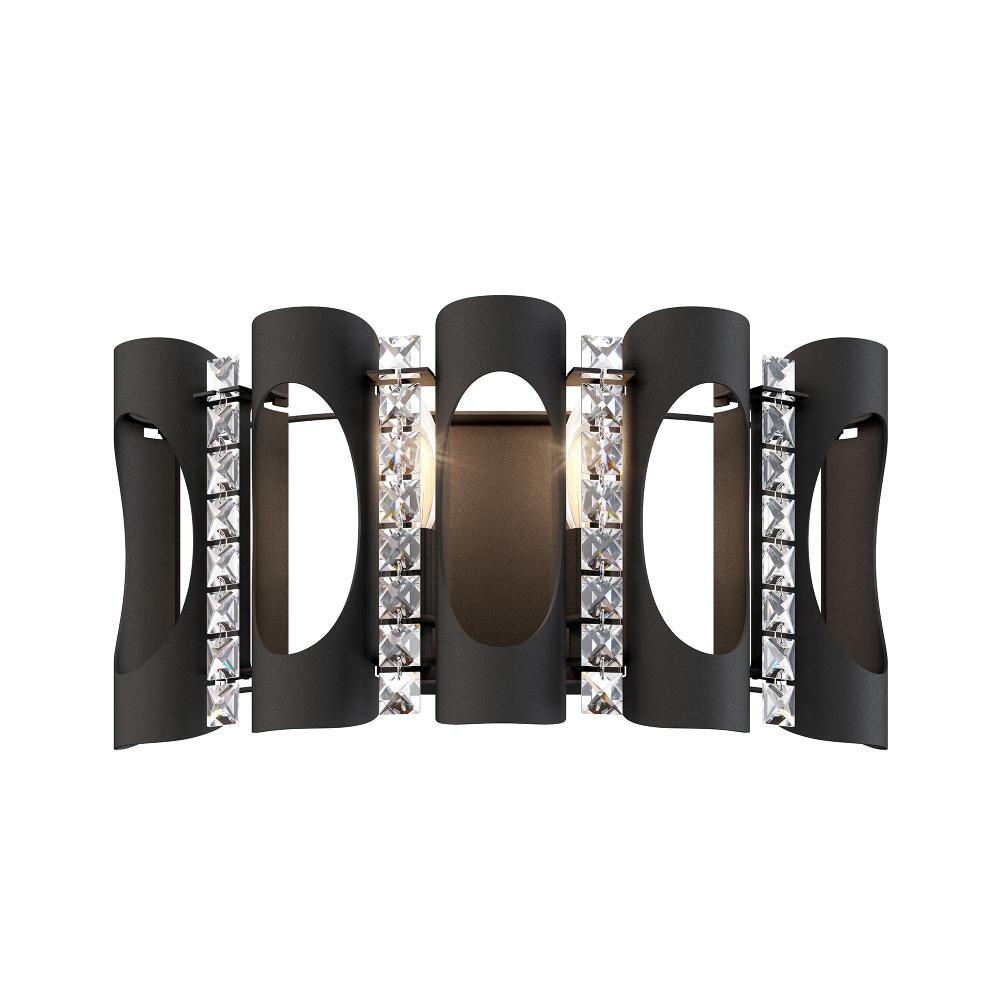 Schonbek MR1002N-BK1O Twilight 2 Light 16.5in x 8.5in Wall Sconce in Black with Clear Optic Crystals