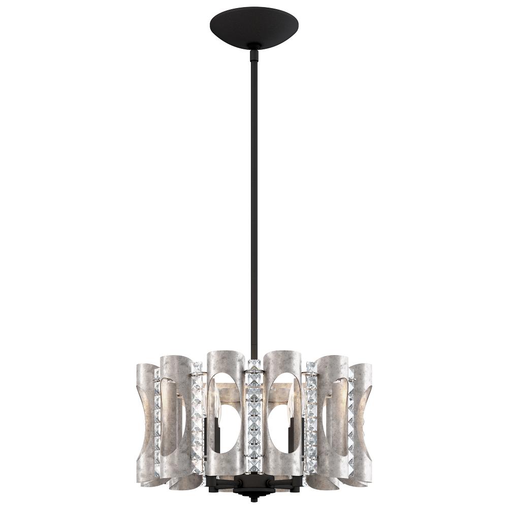 Schonbek MR1004N-48O Twilight 4 Light 18in x 8.5in Pendant in Antique Silver with Clear Optic Crystals