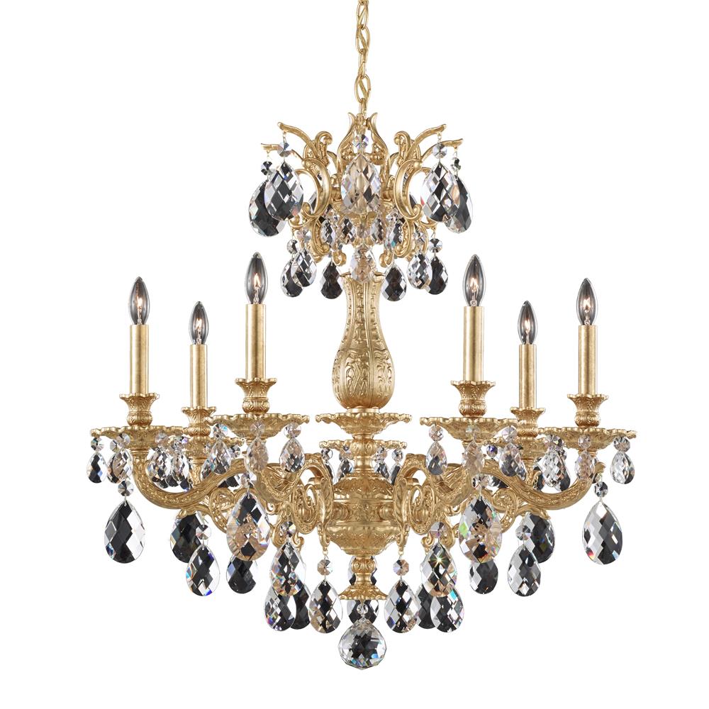 Schonbek 5677-23S Milano 7 Light Chandelier in Etruscan Gold with Clear Crystals From Swarovski