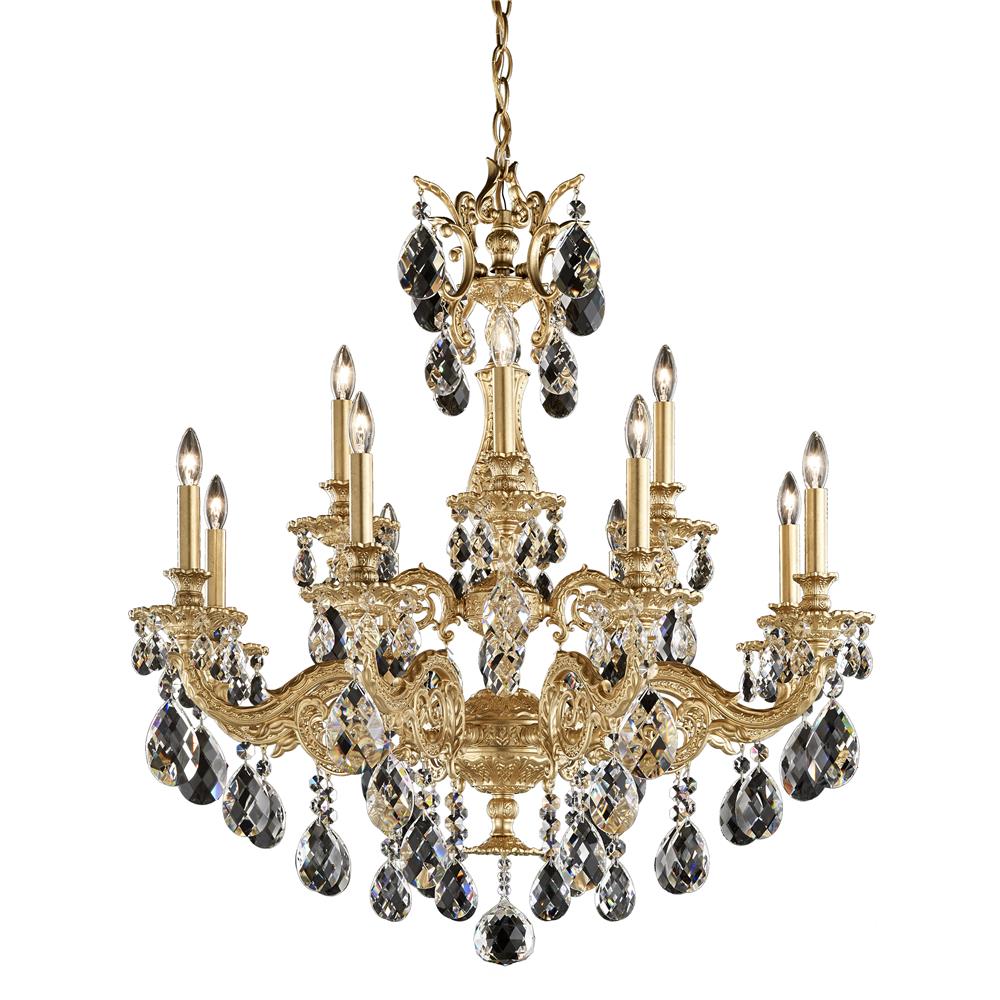 Schonbek 5682-27S Milano 12 Light Chandelier in Parchment Gold with Clear Crystals From Swarovski