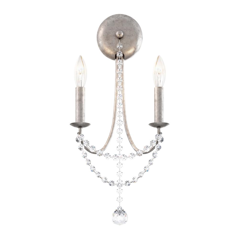 Schonbek RJ1002N-48O Verdana 2 Light 9in x 19in Wall Sconce in Antique Silver with Clear Optic Crystals