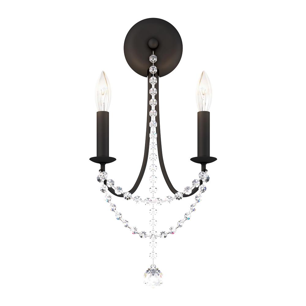 Schonbek RJ1002N-51O Verdana 2 Light 9in x 19in Wall Sconce in Black with Clear Optic Crystals