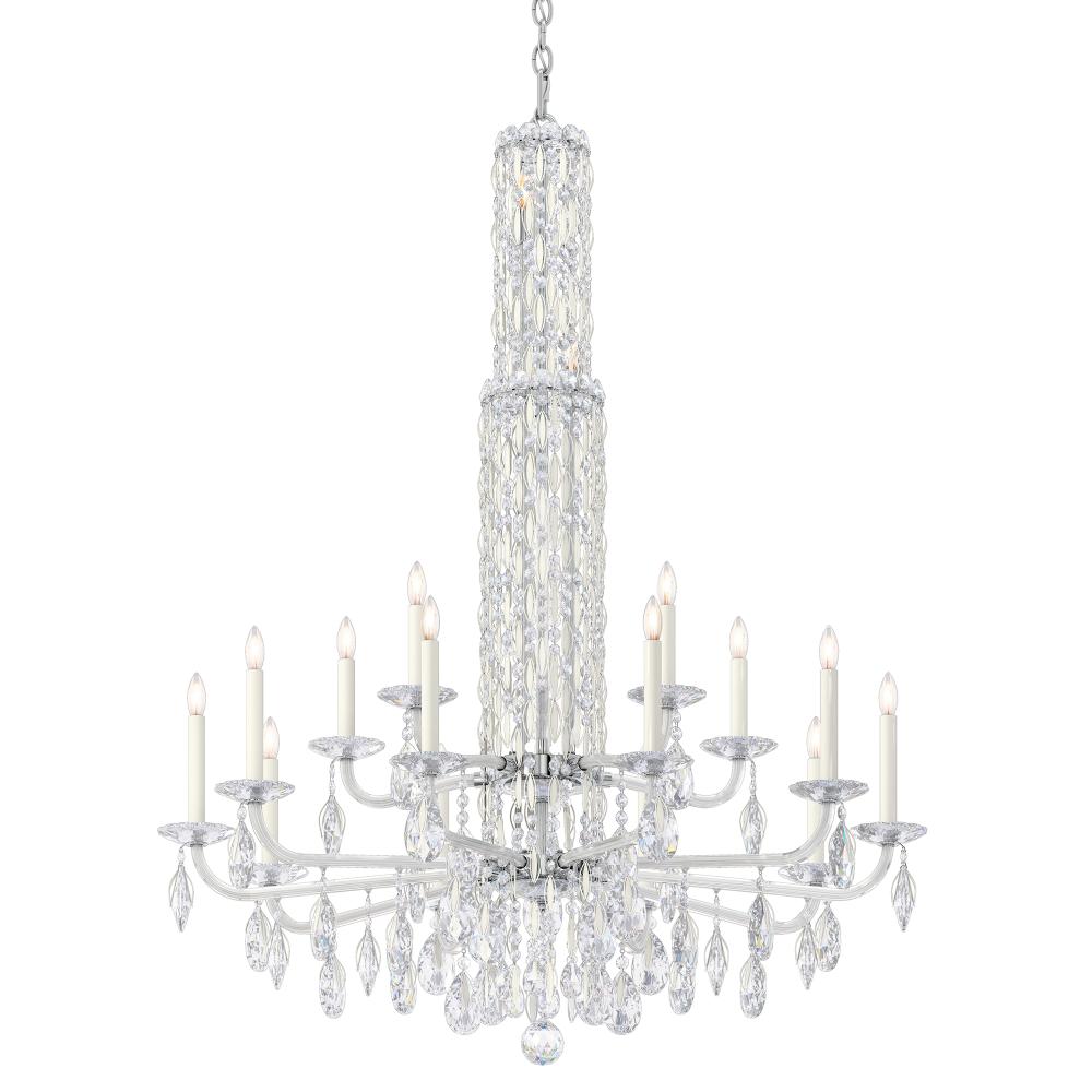 Schonbek RS8415N-06R Siena 17 Light 40.5in x 50.5in Two-Tier Chandelier with Crystal Tusks in White with Clear Radiance Crystals