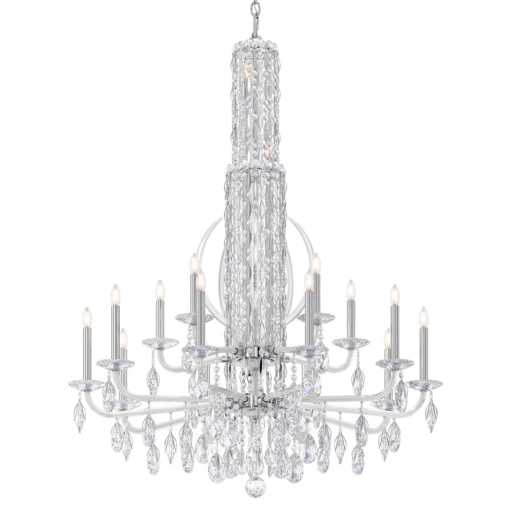Schonbek RS8415N-401R Siena 17 Light 40.5in x 50.5in Two-Tier Chandelier with Crystal Tusks in Polished Stainless Steel with Clear Radiance Crystals