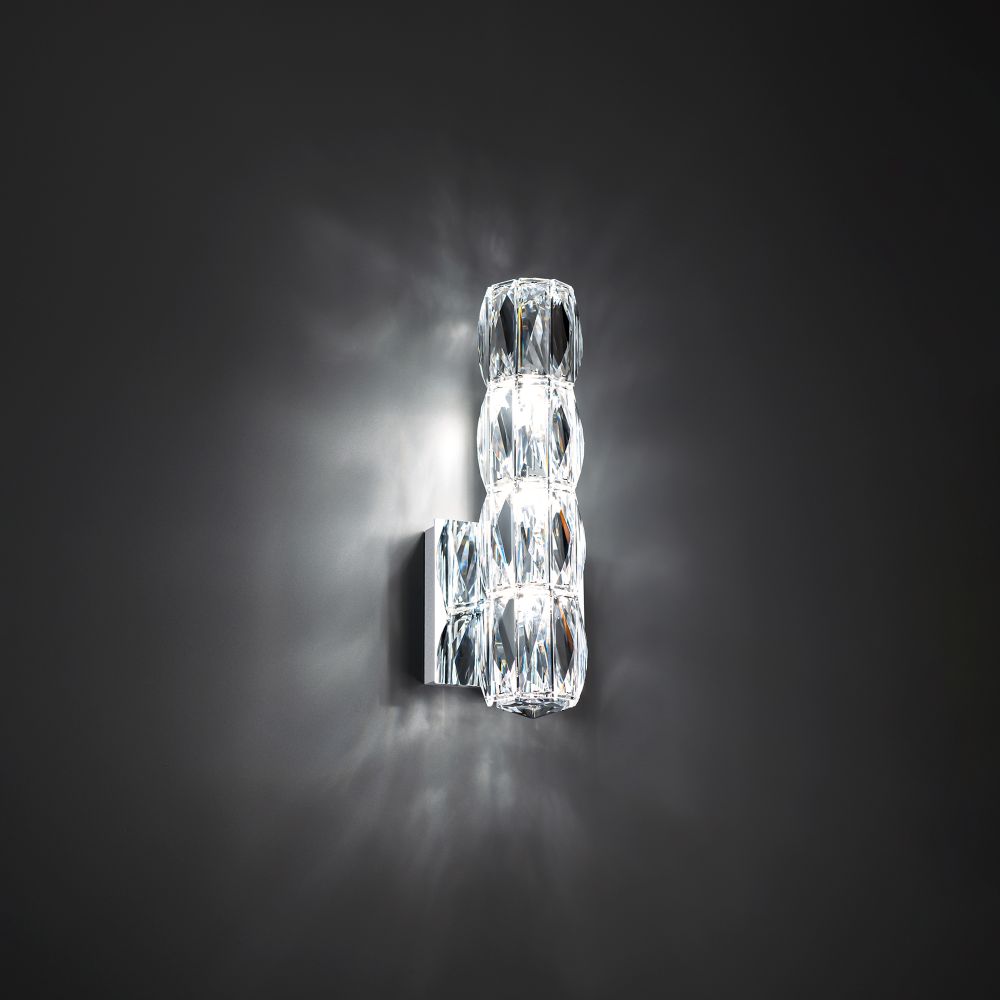 Schonbek S2613-401R Verve 13in LED Wall Sconce 3000K-3500K-4000K CCT Selectable in Polished Stainless Steel with Clear Radiance Crystal