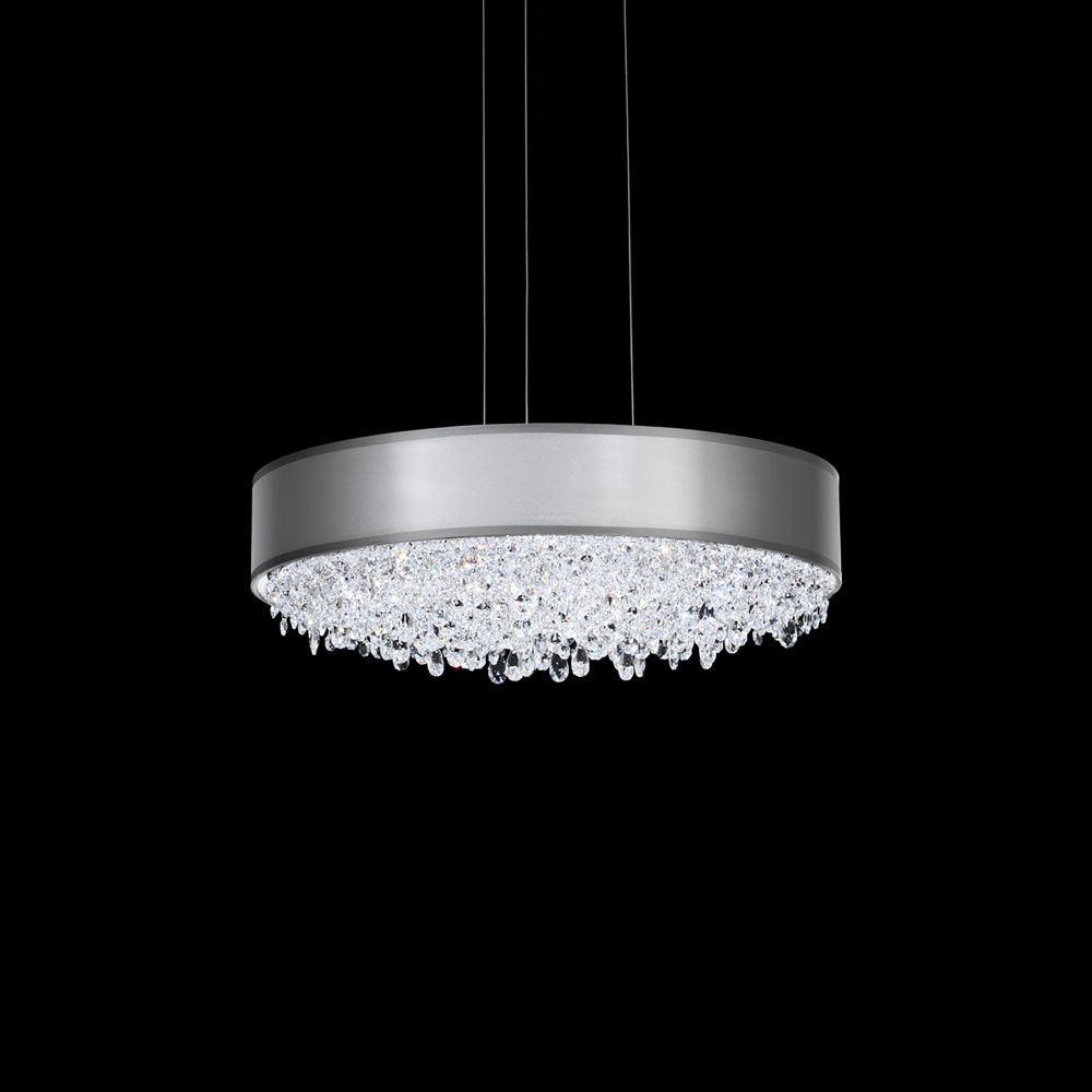 Schonbek S6319-401RW1 Eclyptix 19.5in LED Round Pendant 3000K-3500K-4000K CCT Selectable in Polished Stainless Steel with Silver Shade and Wavy Clear Radiance Crystal